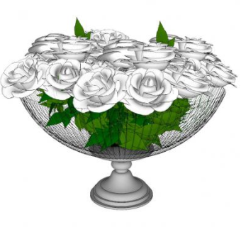 一盆白色的玫瑰花鲜花SU模型下载_sketchup草图大师SKP模型