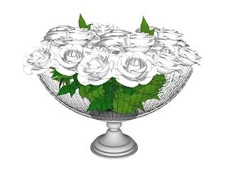 一盆白色的玫瑰花鲜花SU模型下载_sketchup草图大师SKP模型