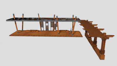 防腐木长廊廊架设计SU模型下载_sketchup草图大师SKP模型