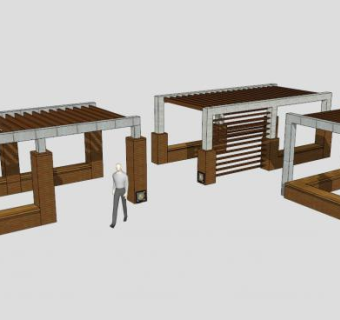 三款防腐木廊架设计SU模型下载_sketchup草图大师SKP模型