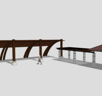 木质条形廊架设计SU模型下载_sketchup草图大师SKP模型