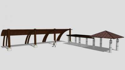 木质条形廊架设计SU模型下载_sketchup草图大师SKP模型