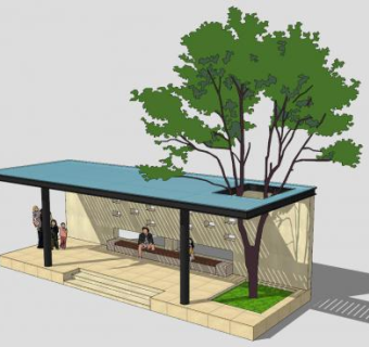 新中式休闲廊架SU模型下载_sketchup草图大师SKP模型
