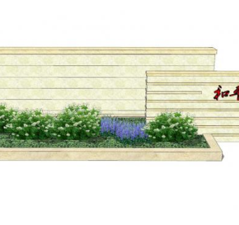 小区景墙花池花坛SU模型下载_sketchup草图大师SKP模型
