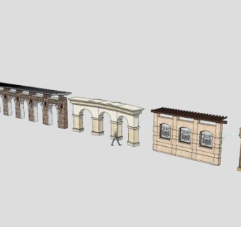 欧式廊柱景墙设计SU模型下载_sketchup草图大师SKP模型