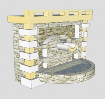 欧式小型流水景墙SU模型下载_sketchup草图大师SKP模型