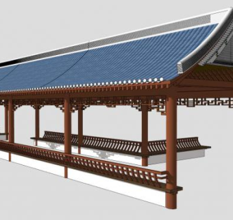 中式古建木结构廊架设计SU模型下载_sketchup草图大师SKP模型