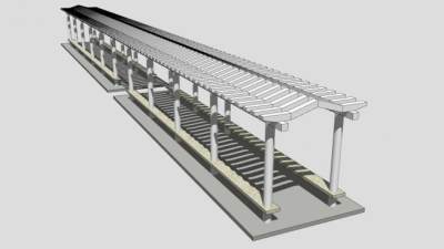 中式古建白色廊架设计SU模型下载_sketchup草图大师SKP模型