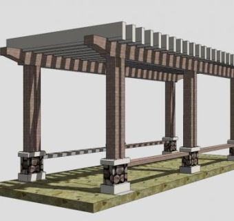条形木廊架设计SU模型下载_sketchup草图大师SKP模型