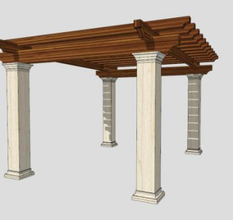 石柱条形廊架设计SU模型下载_sketchup草图大师SKP模型