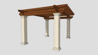 石柱条形廊架设计SU模型下载_sketchup草图大师SKP模型