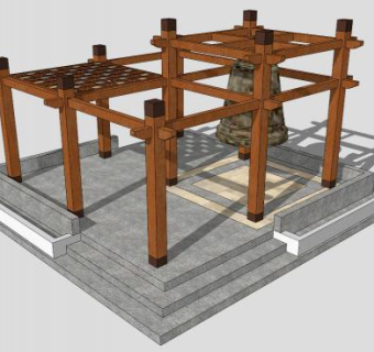 木架条形廊架SU模型下载_sketchup草图大师SKP模型