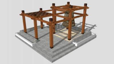 木架条形廊架SU模型下载_sketchup草图大师SKP模型