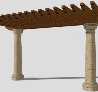防腐木条形廊架廊道SU模型下载_sketchup草图大师SKP模型