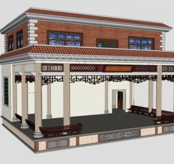 闽南风格建筑舞台戏台SU模型下载_sketchup草图大师SKP模型