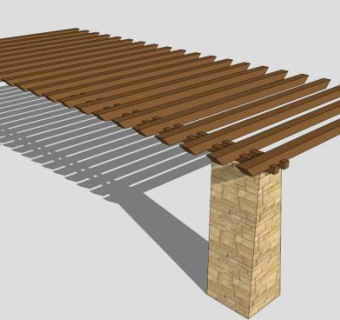 现代防腐木条形廊架设计SU模型下载_sketchup草图大师SKP模型