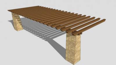现代防腐木条形廊架设计SU模型下载_sketchup草图大师SKP模型