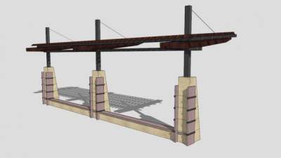 现代木结构条形廊架SU模型下载_sketchup草图大师SKP模型