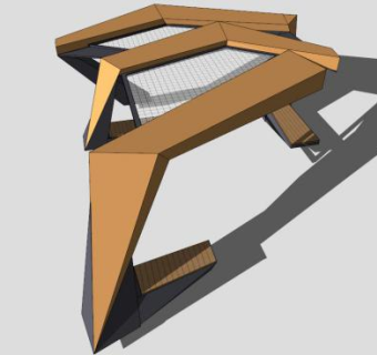 户外创意异形条形廊架SU模型下载_sketchup草图大师SKP模型