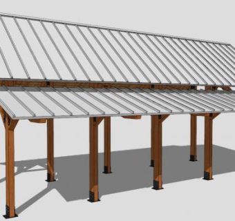 新中式户外条形廊架SU模型下载_sketchup草图大师SKP模型