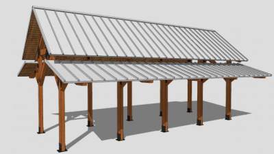 新中式户外条形廊架SU模型下载_sketchup草图大师SKP模型