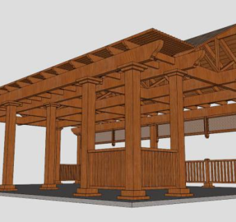新中式条形廊架廊道SU模型下载_sketchup草图大师SKP模型
