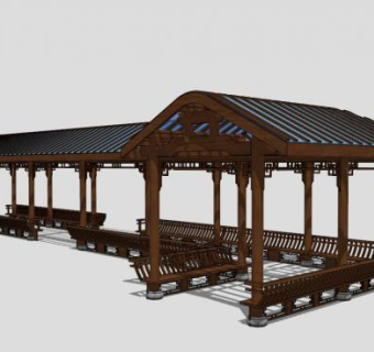 中式古建景观廊架廊道SU模型下载_sketchup草图大师SKP模型
