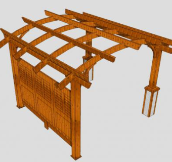 中式景观木质条形廊架SU模型下载_sketchup草图大师SKP模型