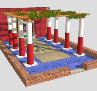 中式古典花架廊架SU模型下载_sketchup草图大师SKP模型