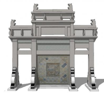 中式石制牌坊SU模型下载_sketchup草图大师SKP模型