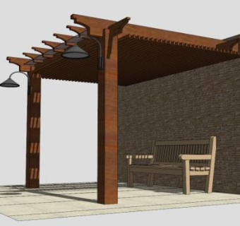 中式木质廊架SU模型下载_sketchup草图大师SKP模型