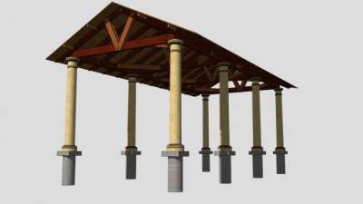 景观防腐木条形廊架SU模型下载_sketchup草图大师SKP模型