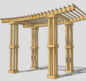 木结构条形廊架设计SU模型下载_sketchup草图大师SKP模型
