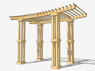 木结构条形廊架设计SU模型下载_sketchup草图大师SKP模型