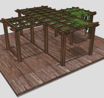 防腐木方形廊架SU模型下载_sketchup草图大师SKP模型