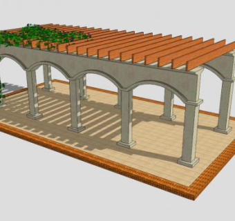 现代园区条形廊架SU模型下载_sketchup草图大师SKP模型