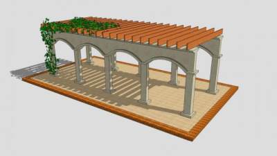 现代园区条形廊架SU模型下载_sketchup草图大师SKP模型