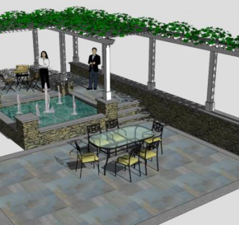 景区花架条形廊架SU模型下载_sketchup草图大师SKP模型