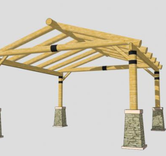景区木质条形廊架SU模型下载_sketchup草图大师SKP模型