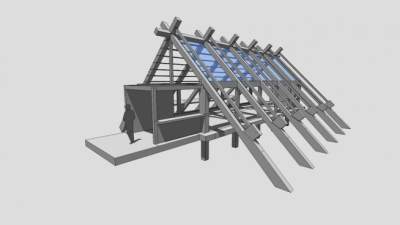 白色景观条形廊架SU模型下载_sketchup草图大师SKP模型