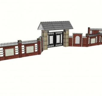 欧式红砖围墙大门的SU模型下载_sketchup草图大师SKP模型