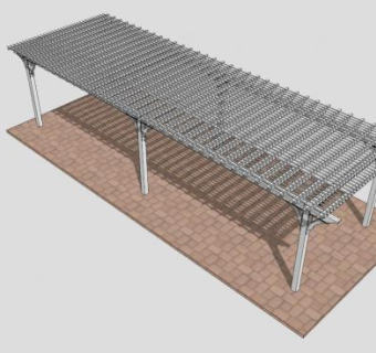 户外白色条形廊架SU模型下载_sketchup草图大师SKP模型