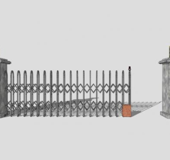 景观石柱电动伸缩门SU模型下载_sketchup草图大师SKP模型