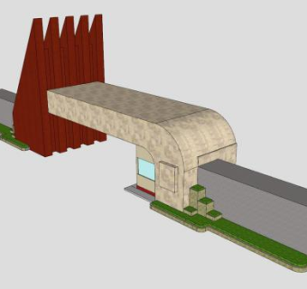 简单的校园大门口SU模型下载_sketchup草图大师SKP模型
