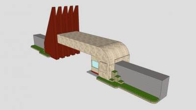 简单的校园大门口SU模型下载_sketchup草图大师SKP模型