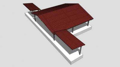 户外防腐木条形廊架SU模型下载_sketchup草图大师SKP模型