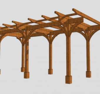 景区木结构条形廊架SU模型下载_sketchup草图大师SKP模型