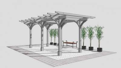 现代白色条形廊架SU模型下载_sketchup草图大师SKP模型