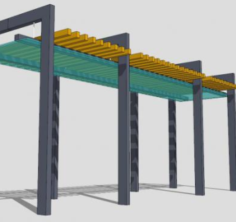 户外创意条形廊架SU模型下载_sketchup草图大师SKP模型