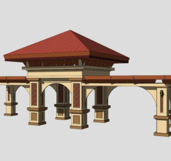 欧式建筑条形廊架SU模型下载_sketchup草图大师SKP模型